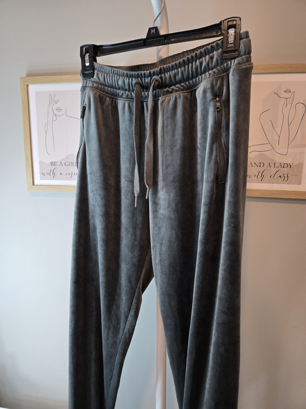 S Long Aerie Offline Women's Gray Velour Drawstring Joggers